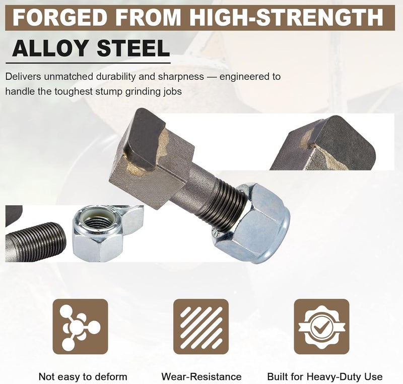 CarBole 12 Pack Stump Grinder Teeth Fit Woodland Mills SG100 Stump Grinder Tooth Parts for Cutting Tree Stub, Carbide Tips with 5/8" Nuts, 2-1/2"L x 3/4"W - Image 5